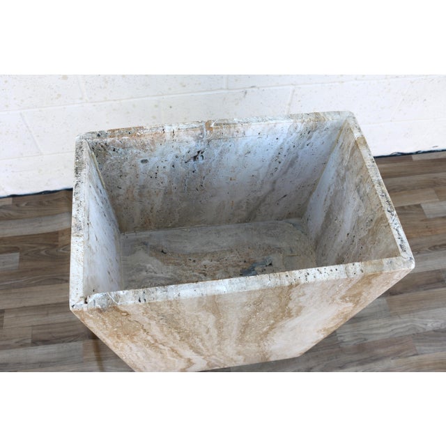 1970s Italian Postmodern Beige Travertine Stone Pedestal Console Table For Sale - Image 15 of 18