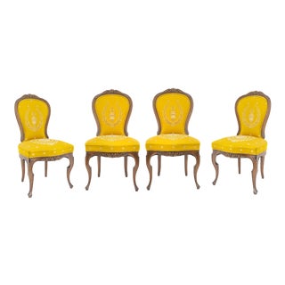 Antique French Rococo Style Walnut Side Chairs - Set of 4 For Sale