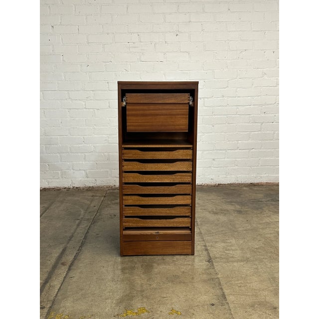 Wood 1960s Danish Vertical Tambour File Cabinet For Sale - Image 7 of 12