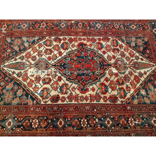 Persian Antique Persian Malayer Rug, Handwoven Geometric Medallion Pattern, Ivory & Navy, 4’ X 6’ For Sale - Image 3 of 12