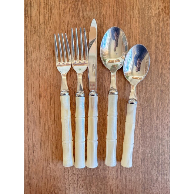 Metal Vintage Italian Faux Mother of Pearl Bamboo Flatware For Sale - Image 7 of 10