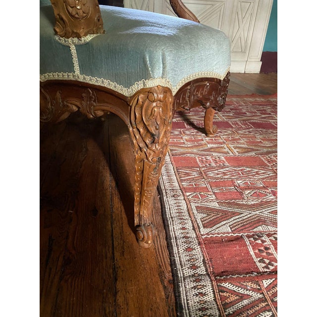 Blue Large Louis XV Style Bergère Armchairs, 19th Century, Set of 2 For Sale - Image 8 of 12
