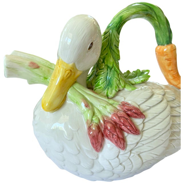 French Country Fitz & Floyd "Le Canard" Figural Duck Teapot With Carrot Handle & Radish Spout, 2004–2005 For Sale - Image 3 of 11
