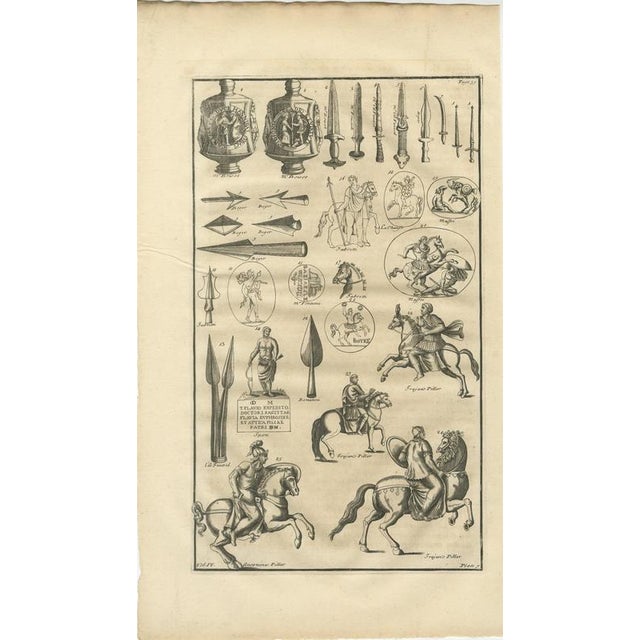 Baroque Montfaucon, Roman Swords, Spearheads and Cavalry from Trajans Column, 1722, Engraving For Sale - Image 3 of 8