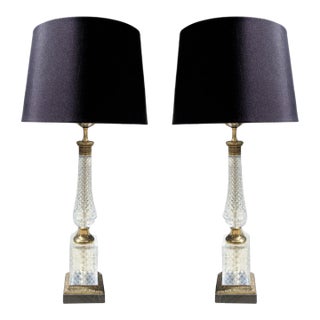 Vintage Cut Crystal Glass French Deco Lamps With Black Carrara Marble Bases by Paul Hanson- A Pair For Sale