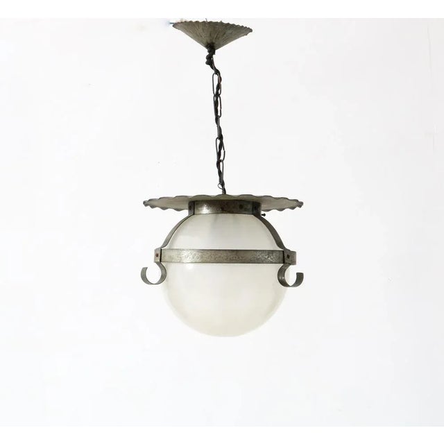 Art Deco Amsterdamse School Pendant Lamp in Wrought Iron and Glass by A.D. Copier, 1930s For Sale - Image 10 of 10