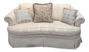 Vintage Ethan Allen Cream Damask Skirted Sofa
