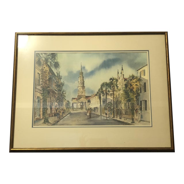 Vintage Virginia Fouché Bolton Signed "April in Charleston" Print (1981) For Sale