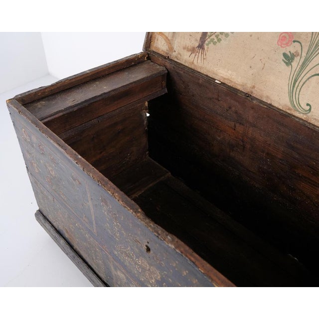 Large 19th Century Painted Chest with Floral Motifs, 1900 For Sale - Image 12 of 15