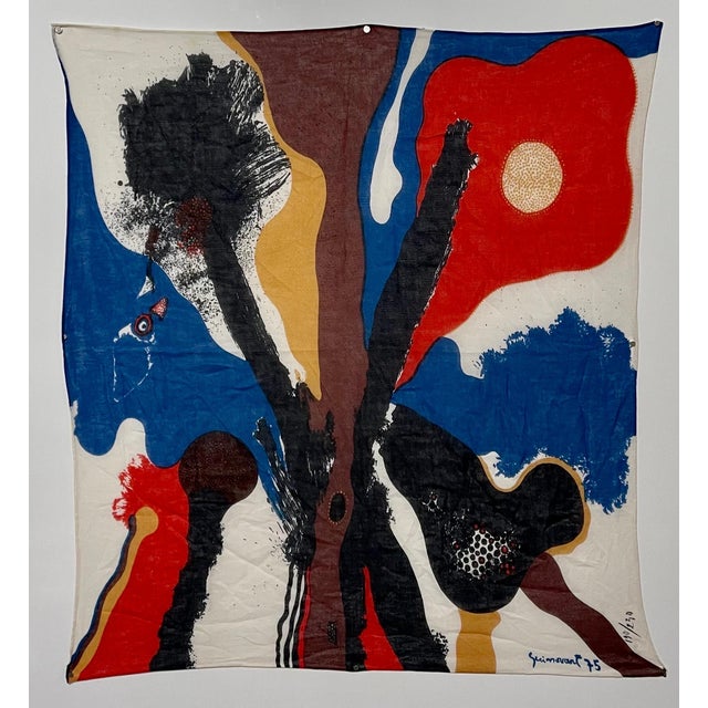 Abstract Josep Guinovart Bertrán, Bold Abstract Latin American Screenprint Scarf Textile Art Print Josep Guinovart For Sale - Image 3 of 10