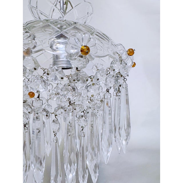 1970s Vintage Crystal Basket Chandelier With Pressed Flower Swags & Amber Beads For Sale - Image 5 of 10