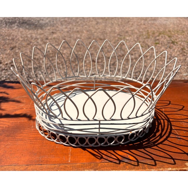 Metal 1980s French Country White Wire Basket Cachepot Planter For Sale - Image 7 of 10