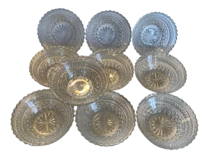 Clear Diamond Pressed Glass Berry Bowls - Set of 10