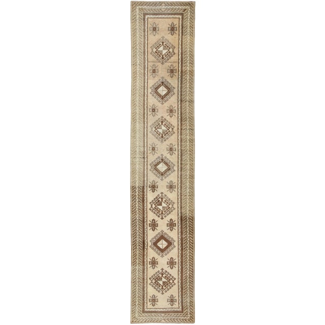 Earth-Toned Vintage Turkish Oushak Runner With Stacked Medallion Design For Sale