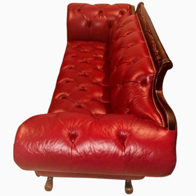 Old Hickory Furniture Co. 1960s Old Hickory Tannery Red Tufted-Leather Loveseat For Sale - Image 4 of 11