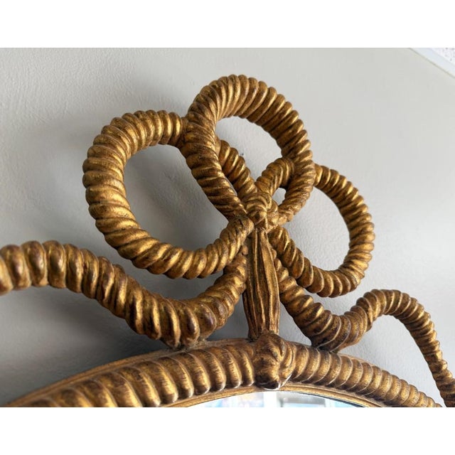 Vintage Carvers' Guild Rope & Tassel Bow Oval Wall Mirror For Sale In Raleigh - Image 6 of 11