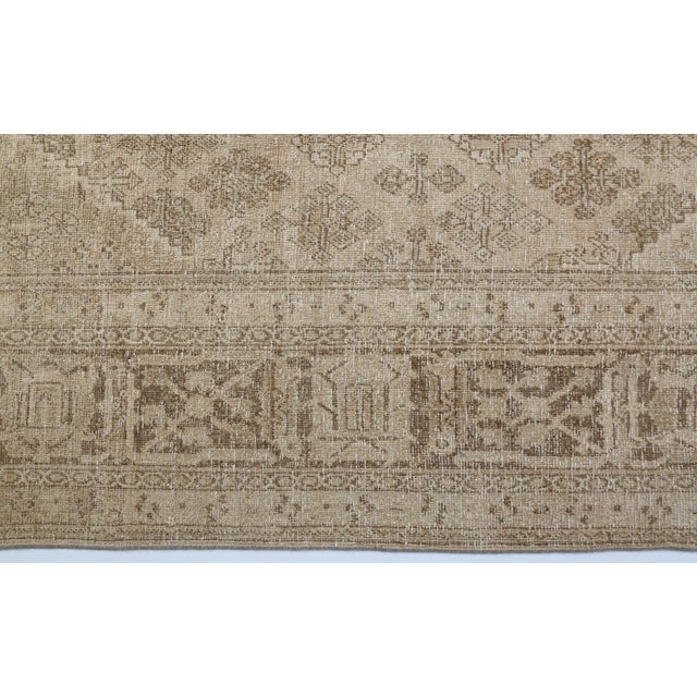Antique Distressed Tribal Rug – Handwoven Wool on Cotton, Neutral Beige Geometric Medallion Area Carpet - 9' 8'' X 12' 7'' For Sale - Image 11 of 13