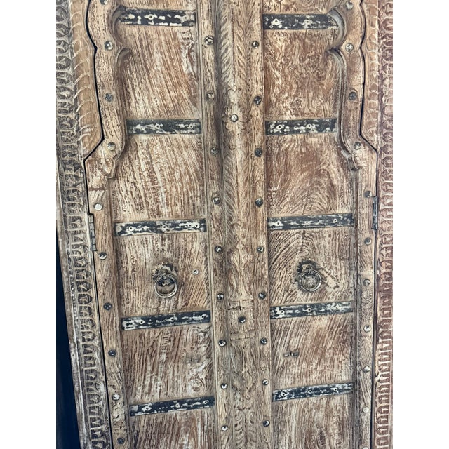 Antique-Inspired Arched Door Cabinet | Tall Limewashed Farmhouse Armoire With Rustic Patina 80x33 For Sale - Image 4 of 6