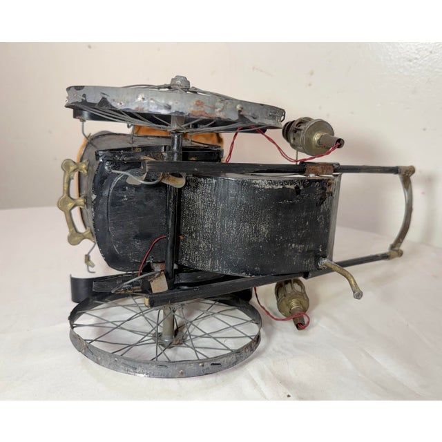 Antique 19th Century Handmade Mixed Media Tole Running Rickshaw Mini Sculpture For Sale - Image 18 of 18