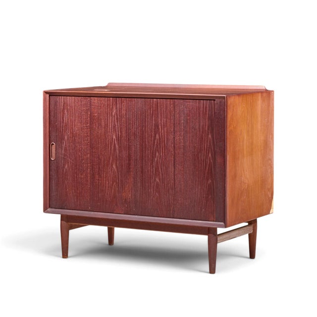 Mid-Century Modern Arne Vodder for Sibast Mid Century Danish Teak Bar Record Cabinet Nightstand With Tambour Door For Sale - Image 3 of 9