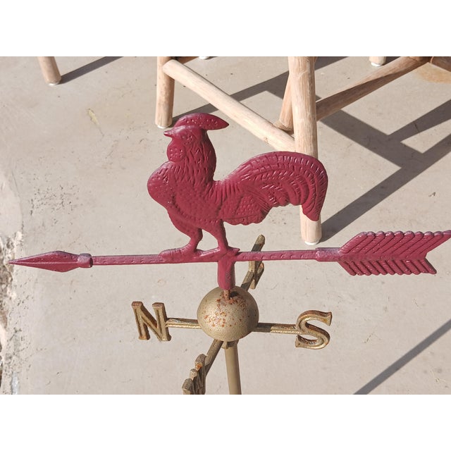 Beautiful old cast iron weathervane. Rooster and arrow painted red, the rest painted gold. Beautiful piece of old...