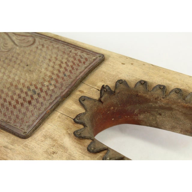 Antique Tex-Mex Western Cowboy Boot Jack Embossed Leather on Wood Horse Head For Sale - Image 12 of 16