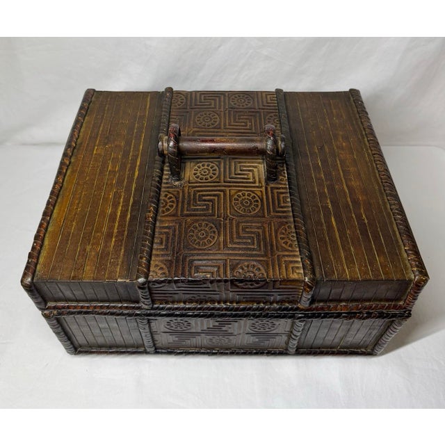 Mid 20th Century Chinese Bamboo Coiled Rattan Wood Box Embossed Patterning For Sale - Image 4 of 12