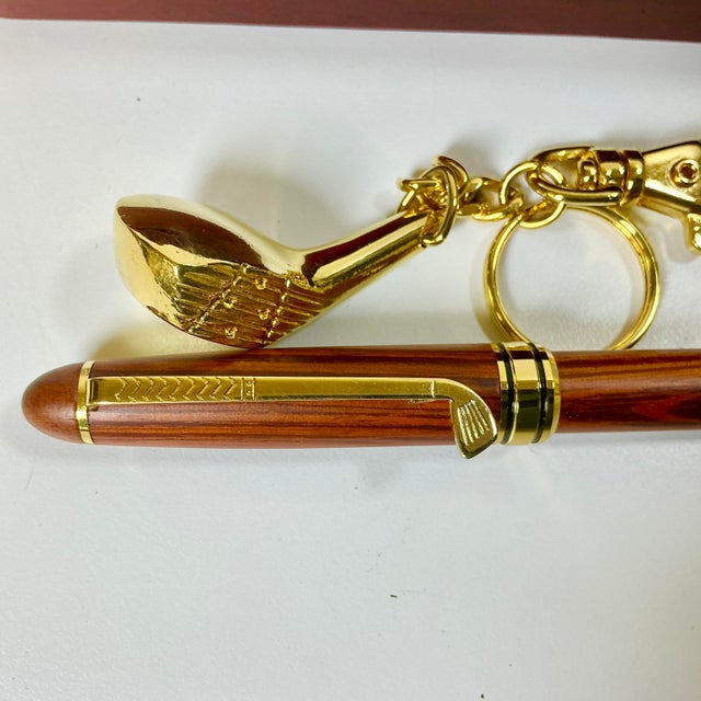 1980s 1980s Americana Boho Chic Golf Club Themed Wood Pen and Key Chain Boxed Set For Sale - Image 5 of 12