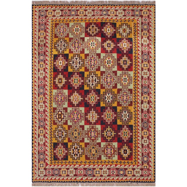 Vintage Soumak Red/Green Wool Rug - 5'0'' X 7'2'' For Sale - Image 10 of 10