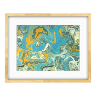 High Tide I Japanese Marbling, Ink on Paper Original Art in Oak Frame For Sale