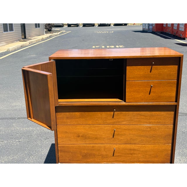 Fine Vintage MCM Sculpted Walnut Gentleman’s Tall Dresser For Sale - Image 4 of 8