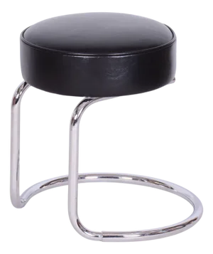 Czech Bauhaus Stool in Chrome-Plated Steel and Leather, 1950s