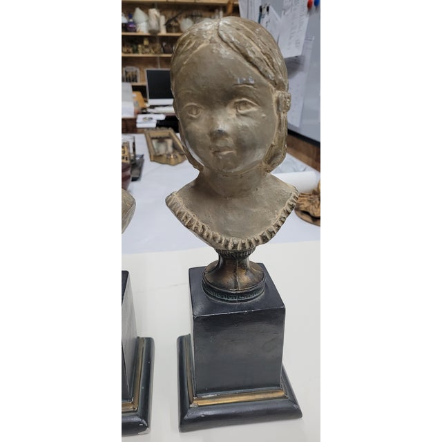 Antique Terracotta Italian Signed Pierra Pair of Boy & Girl Sculpture Bust Statues Italy For Sale - Image 10 of 12