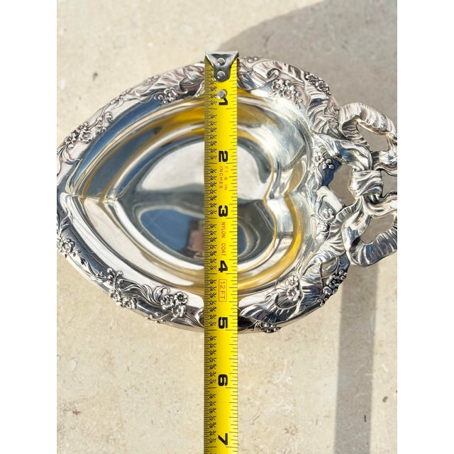 Silver Vintage Reed & Barton 230 Silver-Plated Heart Dish – Ornate Anniversary Gift For Sale - Image 8 of 12