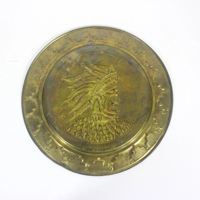 Vintage Brass Mayan Aztec Man Plate, Mexican Handmade Art Emblem For Sale - Image 6 of 8