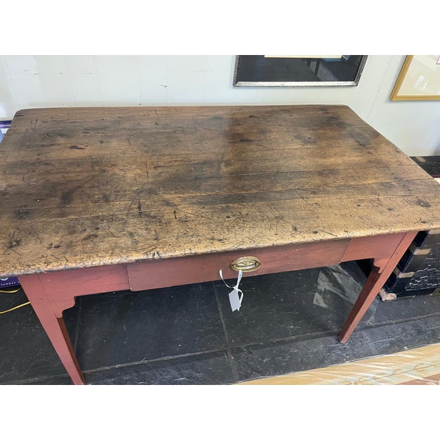 American Circa 1797 Pennsylvania Farm Table With Original Red Brick Paint For Sale - Image 3 of 4