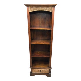 Late 20th Century Rustic Bookshelf With Wicker Drawer and Accents For Sale