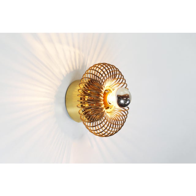 Metal Brass Spring Wall Lamps attributed to Oxar, 1970s, Set of 2 For Sale - Image 7 of 9