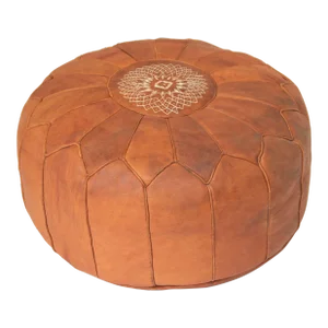 Vintage Moroccan Brown Leather Pouf