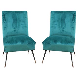 Set of Green Velvet Lounge Chairs by Gigi Radice for Minotti, 1950s For Sale