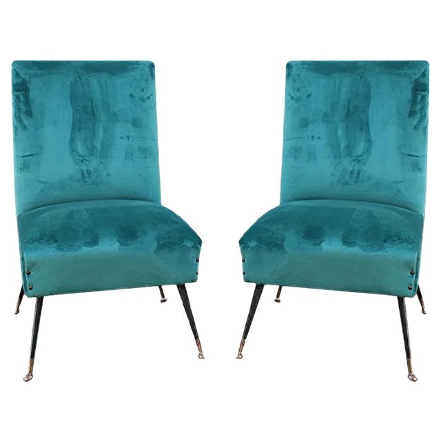 Set of Green Velvet Lounge Chairs by Gigi Radice for Minotti, 1950s For Sale