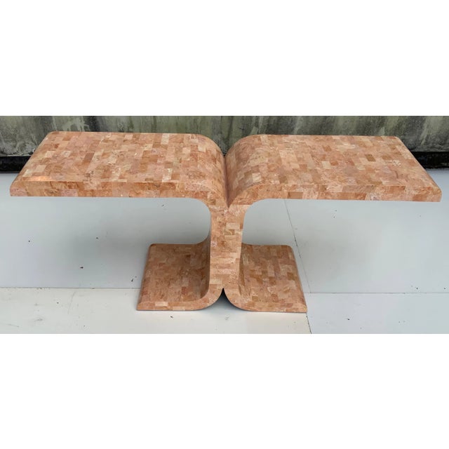 Mid-Century Modern Karl Springer Style Tessellated Marble Wing Console For Sale - Image 3 of 9