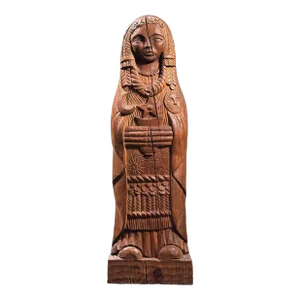 Vintage Hand Carved Folk Art Draped Figure With Moons and Stars Sculpture