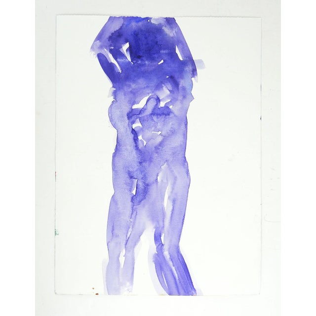 Late 20th century watercolor study on paper of abstract nude painting in purple. Unsigned, double sided with orange figure...