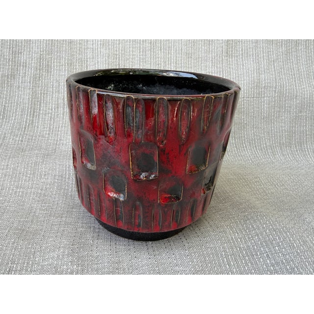 Mid-Century Modern Vintage Red Black Planter Italy For Sale - Image 3 of 13