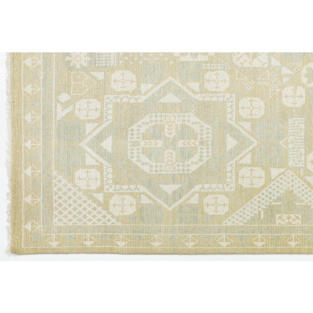 10x14 Modern Khotan Style Geometric Area Rug in Soft Sage & Ivory Wool For Sale - Image 4 of 10