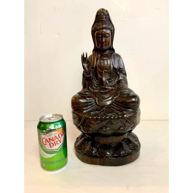 1950s 1950s Carved Rosewood Quan Yin Statue For Sale - Image 5 of 7