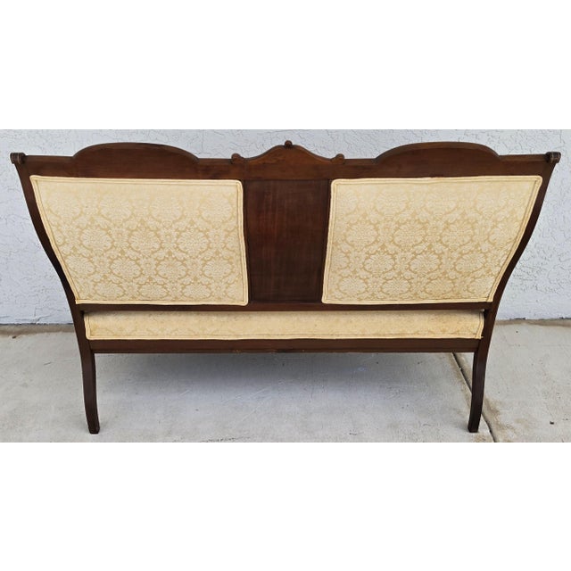 Early 20th Century Antique Edwardian Inlaid Mythical Griffin Mahogany Double-Chair-Back Settee For Sale - Image 5 of 12