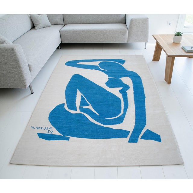 Contemporary Henri Matisse "Blue Nude I" Inspired Silk Hand Woven Rug Minimalist Home Decor 5x7 Ft Approx For Sale - Image 3 of 16