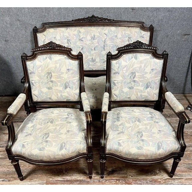 Wood Louis XVI Style Gilded Rosewood Living Room Set, 1850s, Set of 3 For Sale - Image 7 of 7